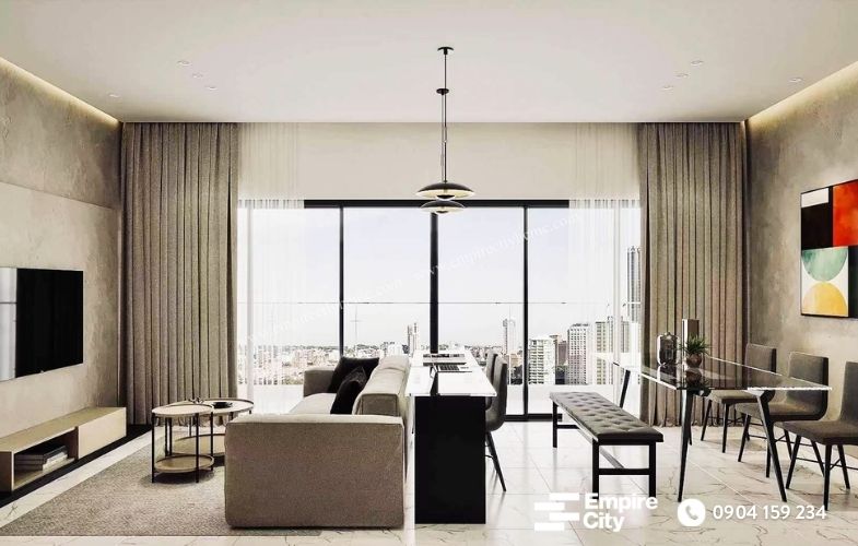 Cho thuê căn hộ Empire City 3 phòng ngủ có đầy đủ nội thất, kiến trúc tinh tế phù hợp với gia đình